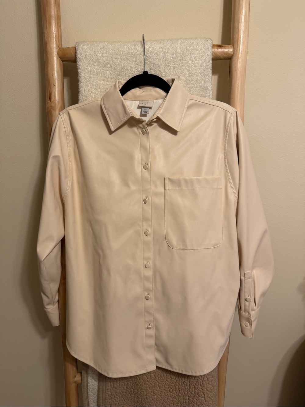 a new day Soft Cream Faux-Leather Button Shirt